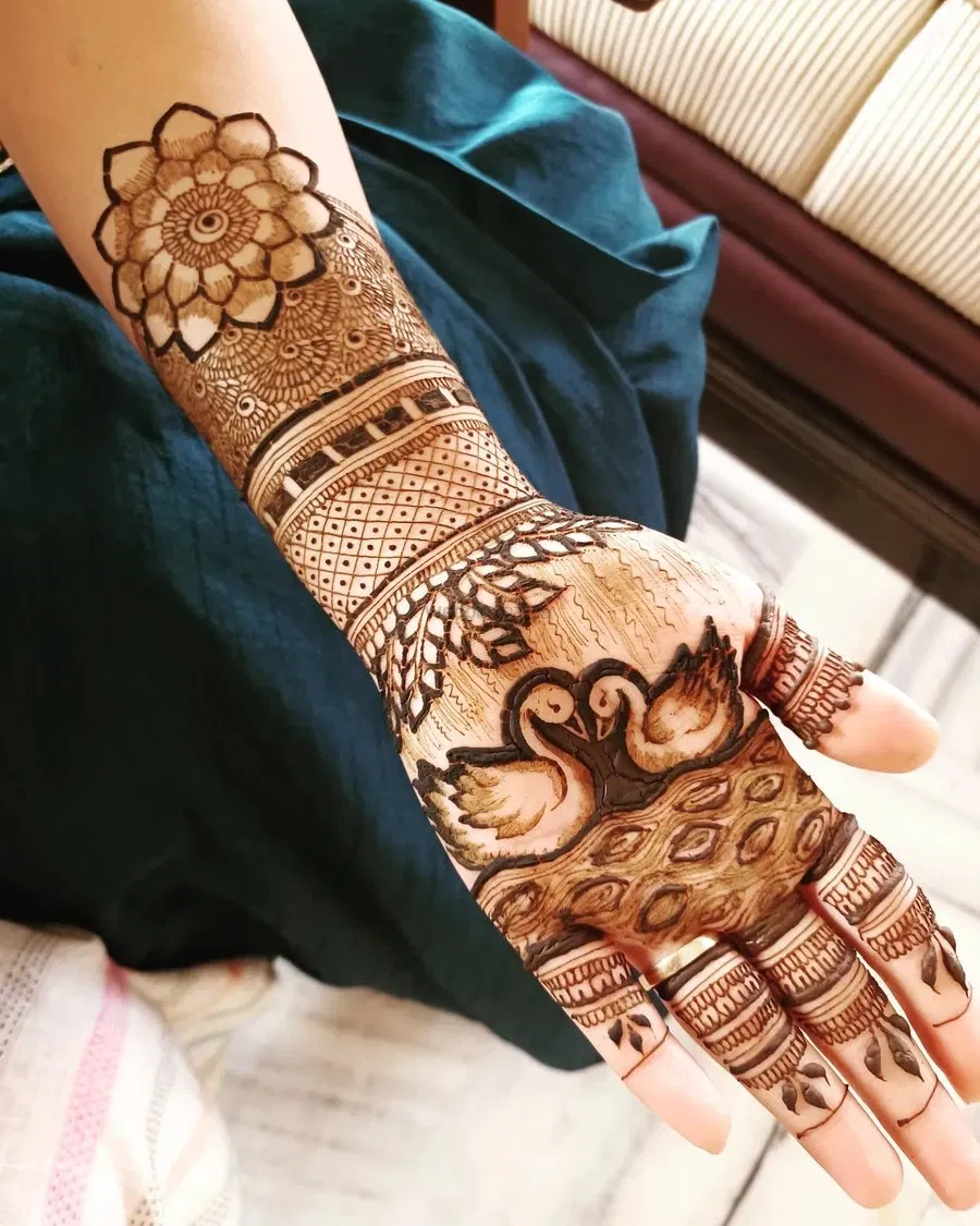 Front Hand Mehndi Design with Peacock