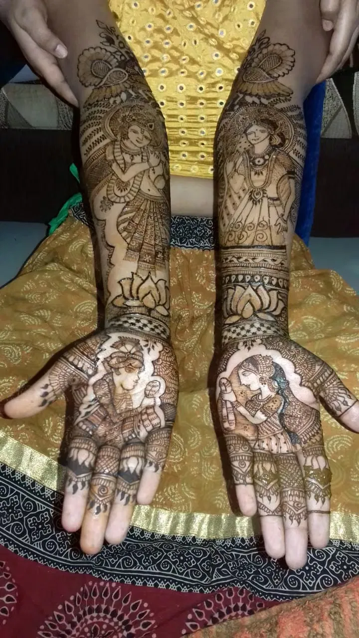 Full Hand Mehndi Design with Figures and Lotus (6)