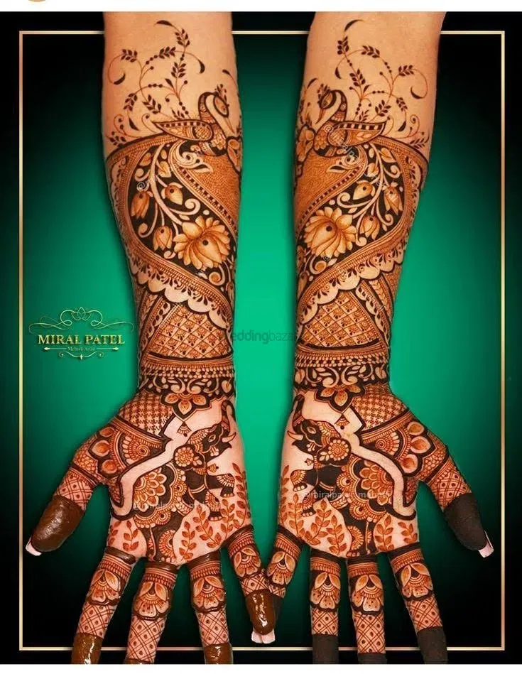 Front Hand Mehndi Design with Figures and Hearts (19)