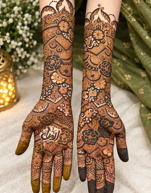 aesthetic full hand mehndi design