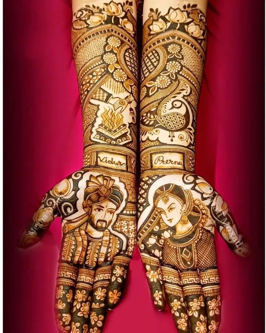 Heavy Full Hand Mehndi Design with Figures and Hearts (6)