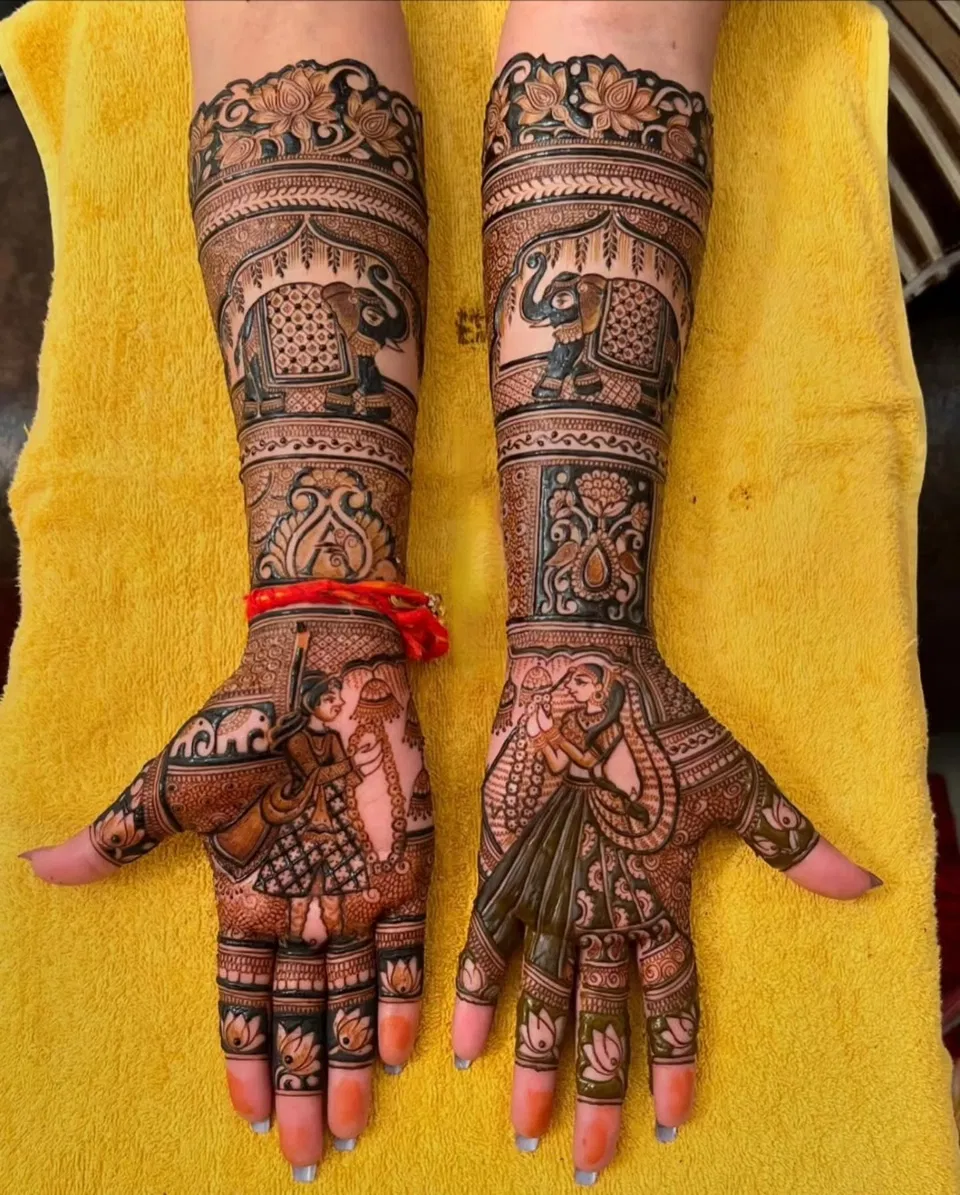 Bridal Full Hand Mehndi Design with Figures