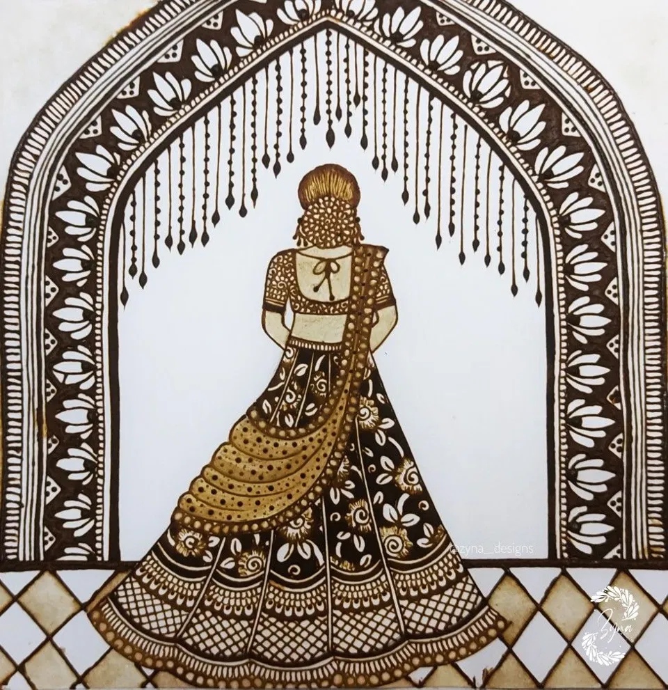 Bridal Back Hand Mehndi Design with Deity and Figures (2)