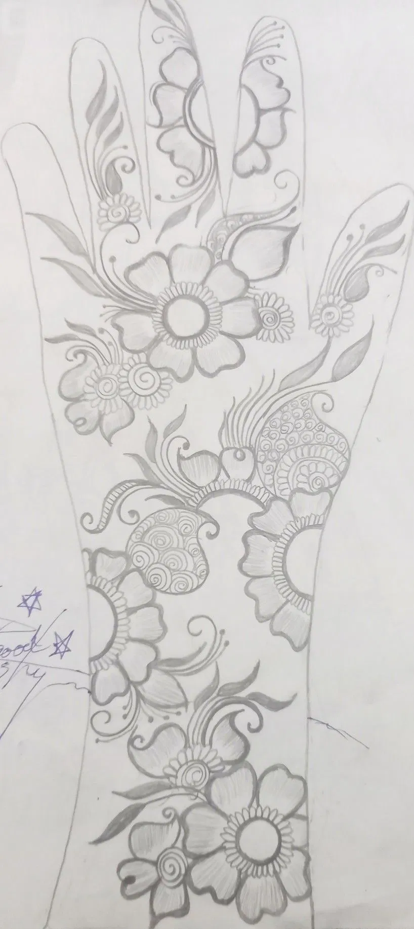 Bridal Full Hand Mehndi Design with Flowers and Moon