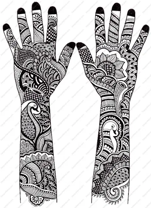 bridal peacock back hand mehndi design