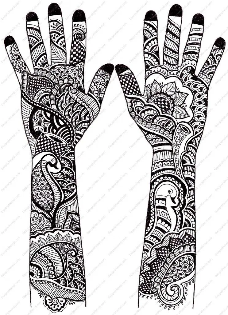 Bridal Back Hand Mehndi Design with Peacock