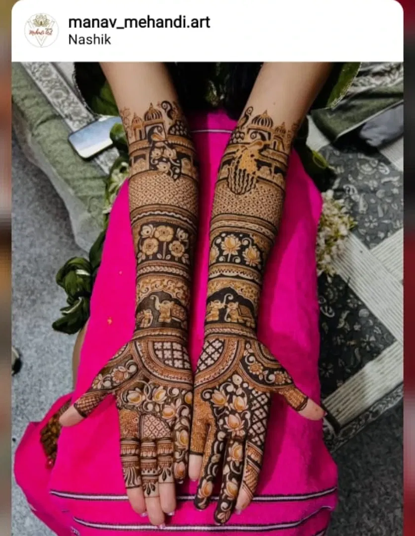 Heavy Front Hand Mehndi Design with Figures