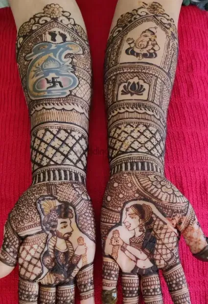 Heavy Full Hand Mehndi Design with Figures