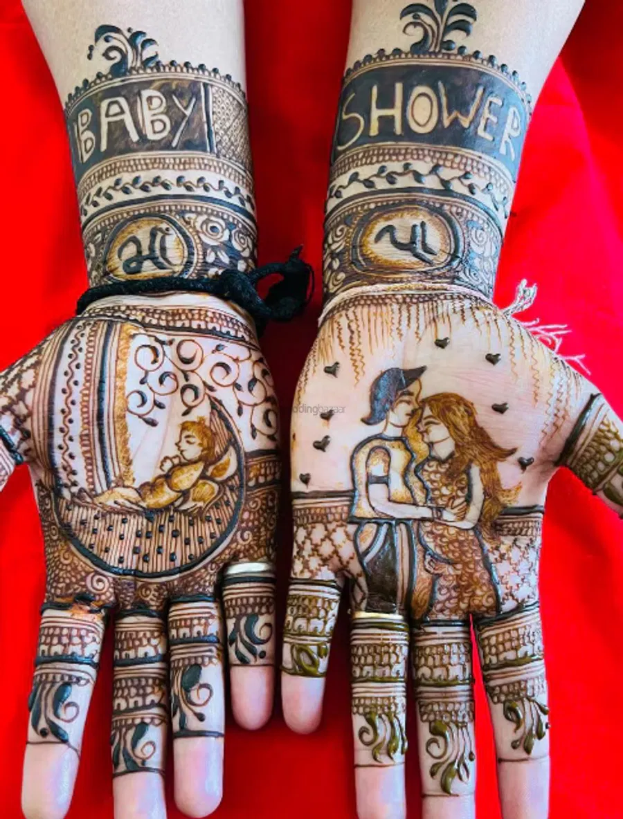 Mehndi Design with Figures and Hearts
