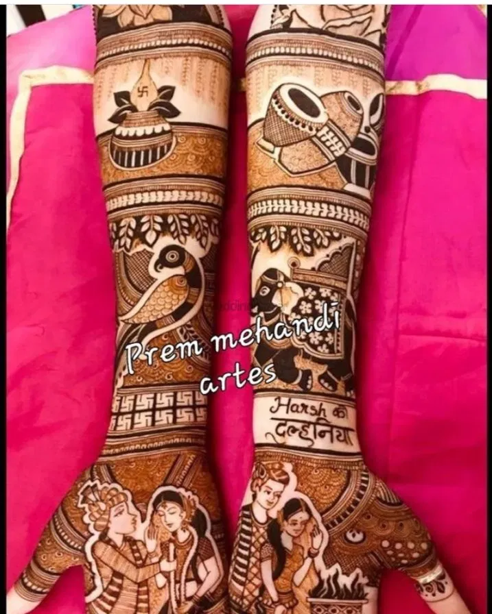 Foot Mehndi Design with Figures and Hearts