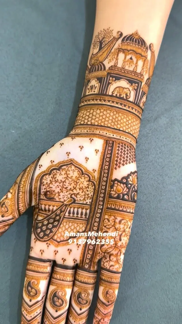 Bridal Full Hand Mehndi Design with Figures