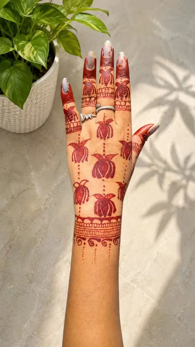 Bridal Simple Mehndi Design with Hearts and Lotus