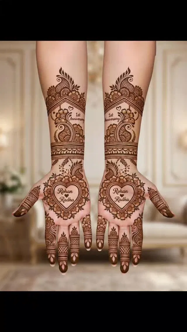 Bridal Full Hand Mehndi Design with Hearts