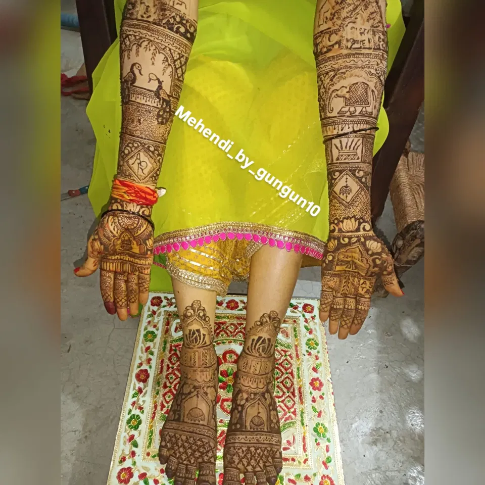 Bridal Full Hand Mehndi Design with Figures