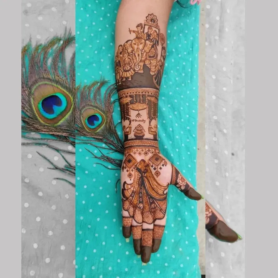 Full Hand Mehndi Design with Peacock