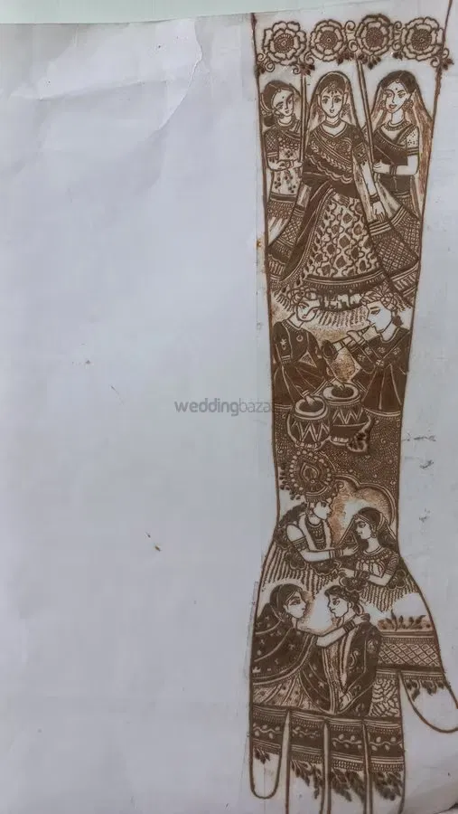 Full Hand Mehndi Design with Figures and Hearts