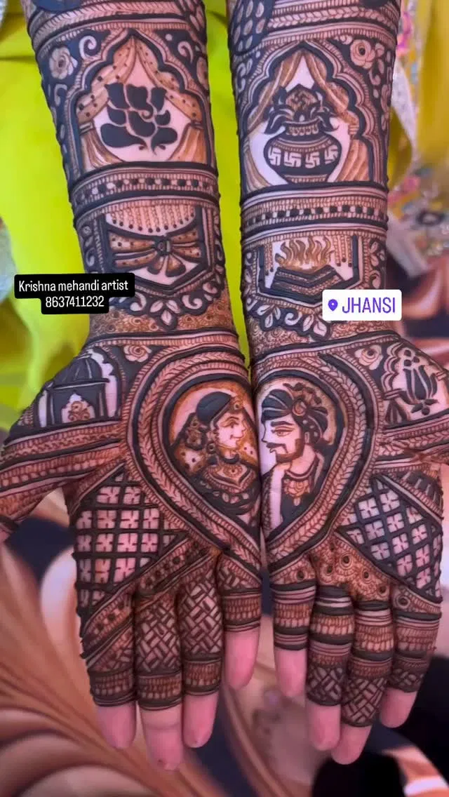 Mehndi Design with Figures and Hearts