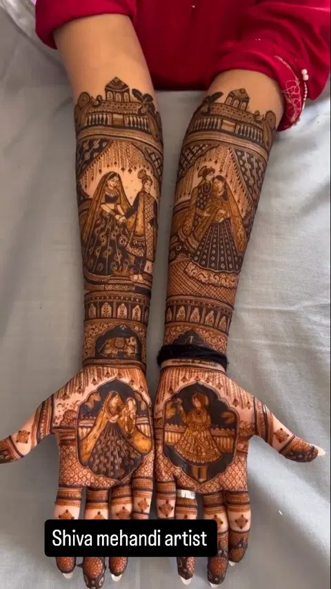 aesthetic bridal figure full hand mehndi design