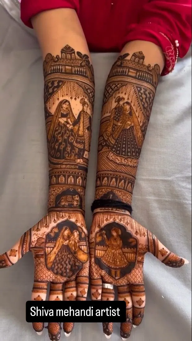 Aesthetic Bridal Full Hand Mehndi Design with Figures (13)