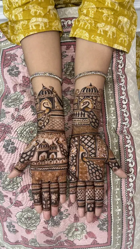 bridal deity full hand mehndi design
