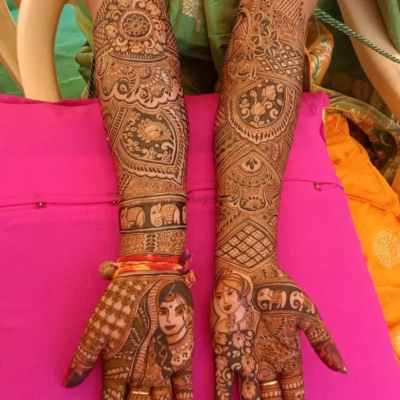Heavy Full Hand Mehndi Design with Figures