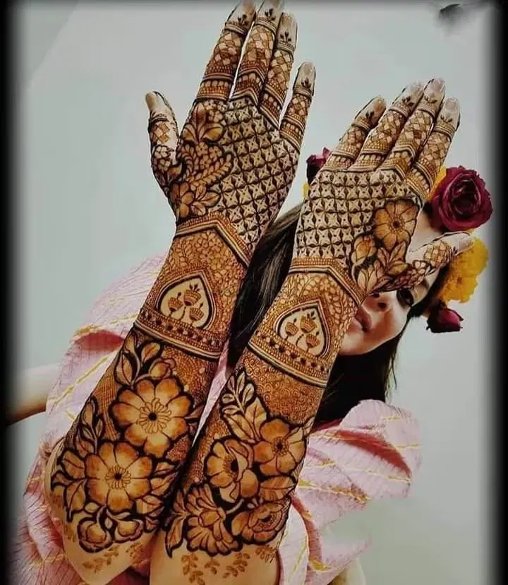 Full Hand Mehndi Design with Hearts