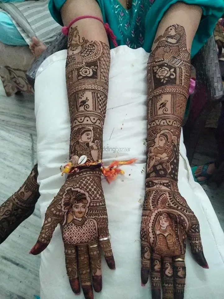 Heavy Full Hand Mehndi Design with Figures