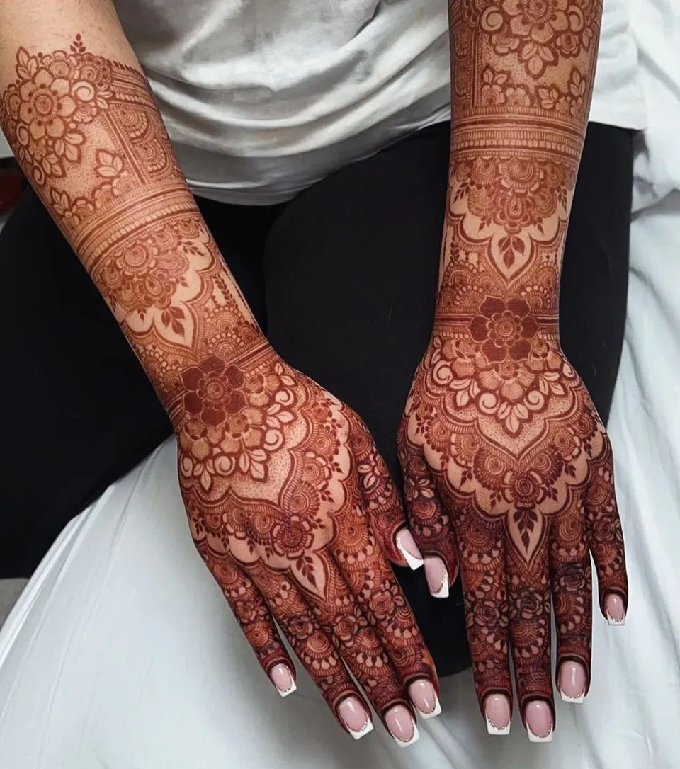 Arabic Bridal Back Hand Mehndi Design with Jaal for Engagement (2)