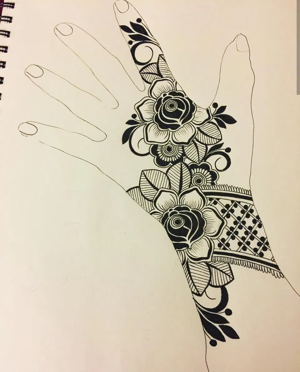 Arabic Back Hand Mehndi Design with Flowers (2)