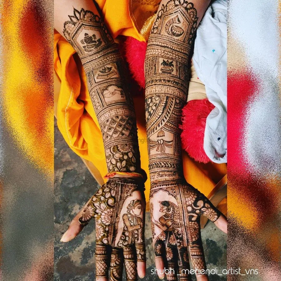 Mehndi Design with Figures and Hearts