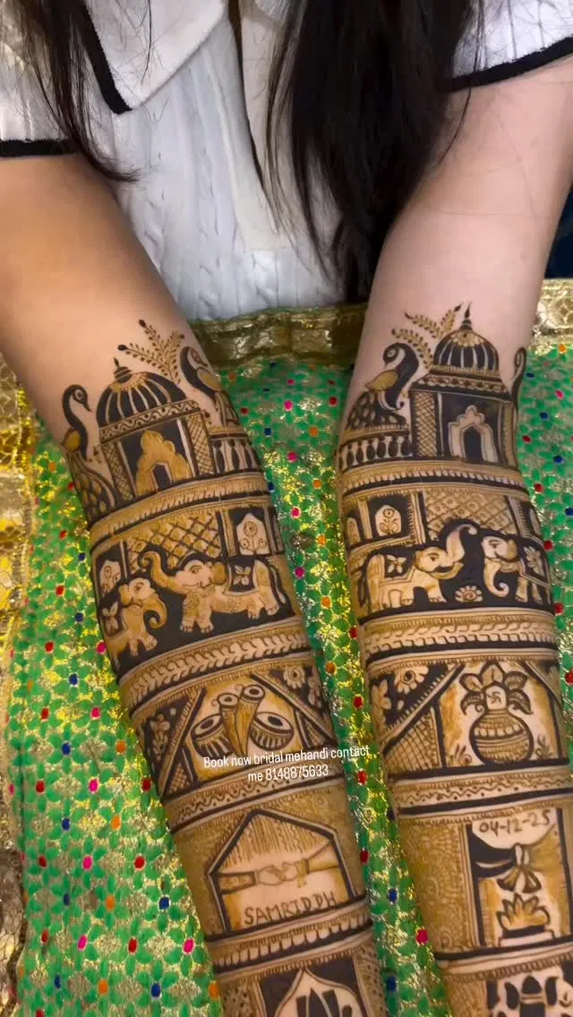 Bridal Full Hand Mehndi Design with Figures