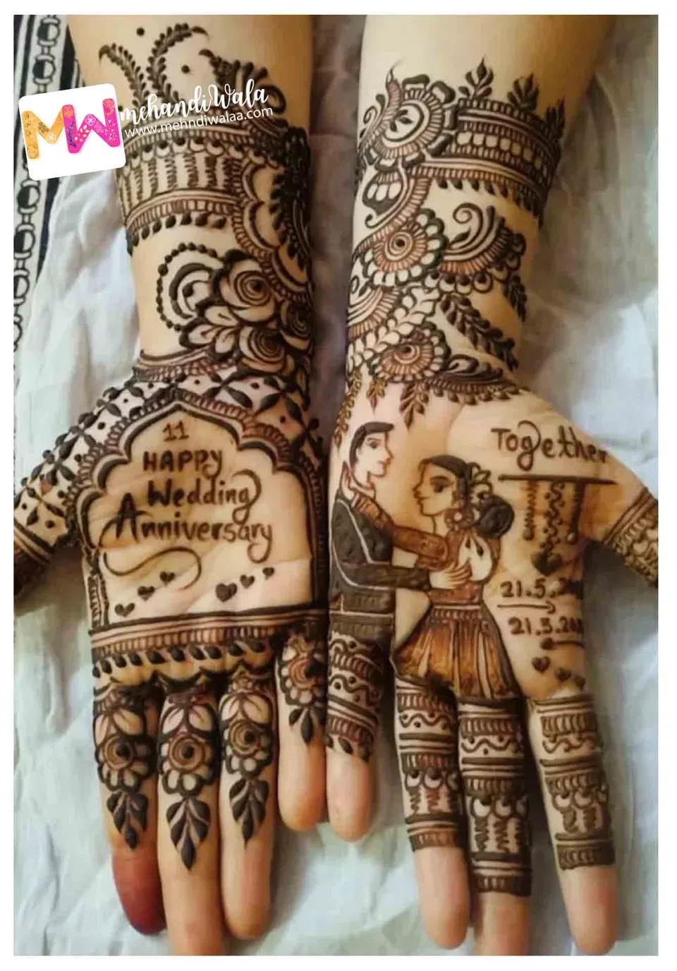 Full Hand Mehndi Design with Figures and Hearts