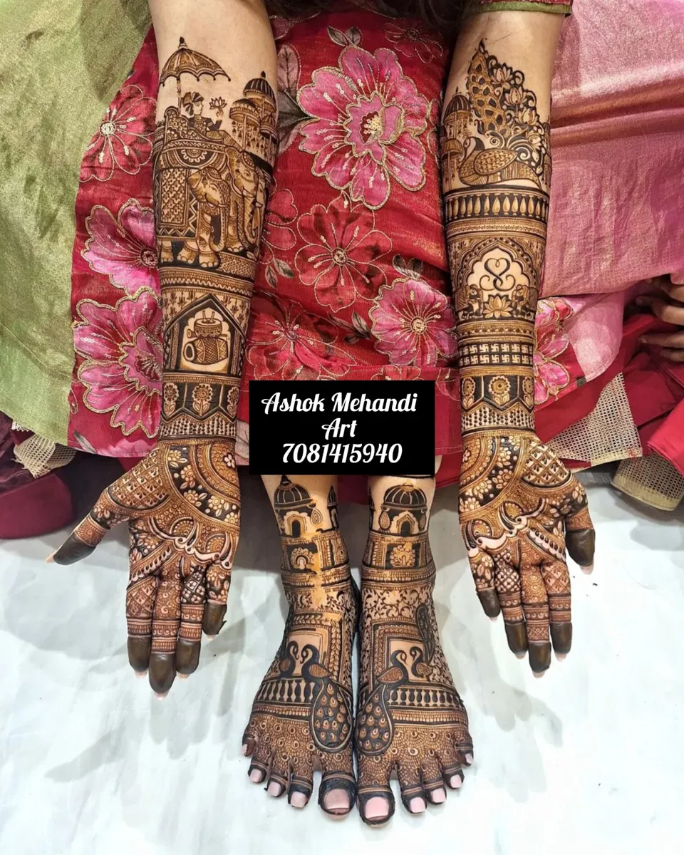 Bridal Indian Full Hand Mehndi Design with Figures