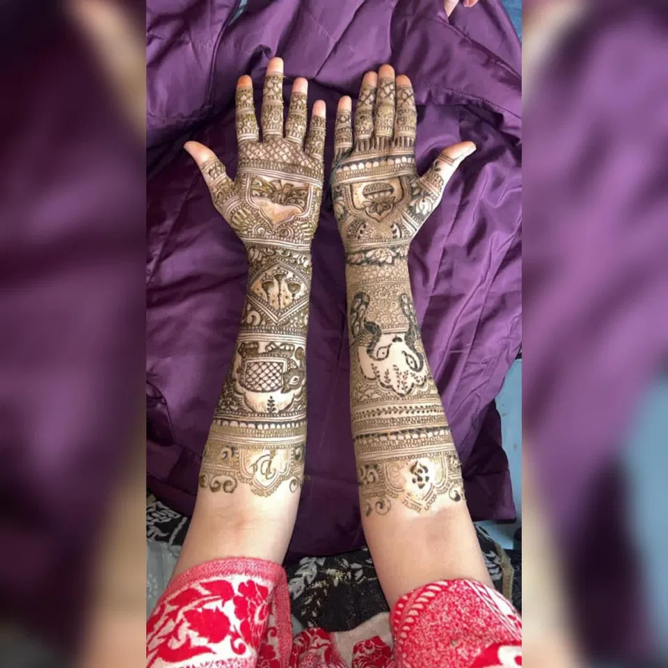 Bridal Indian Full Hand Mehndi Design with Hearts (2)
