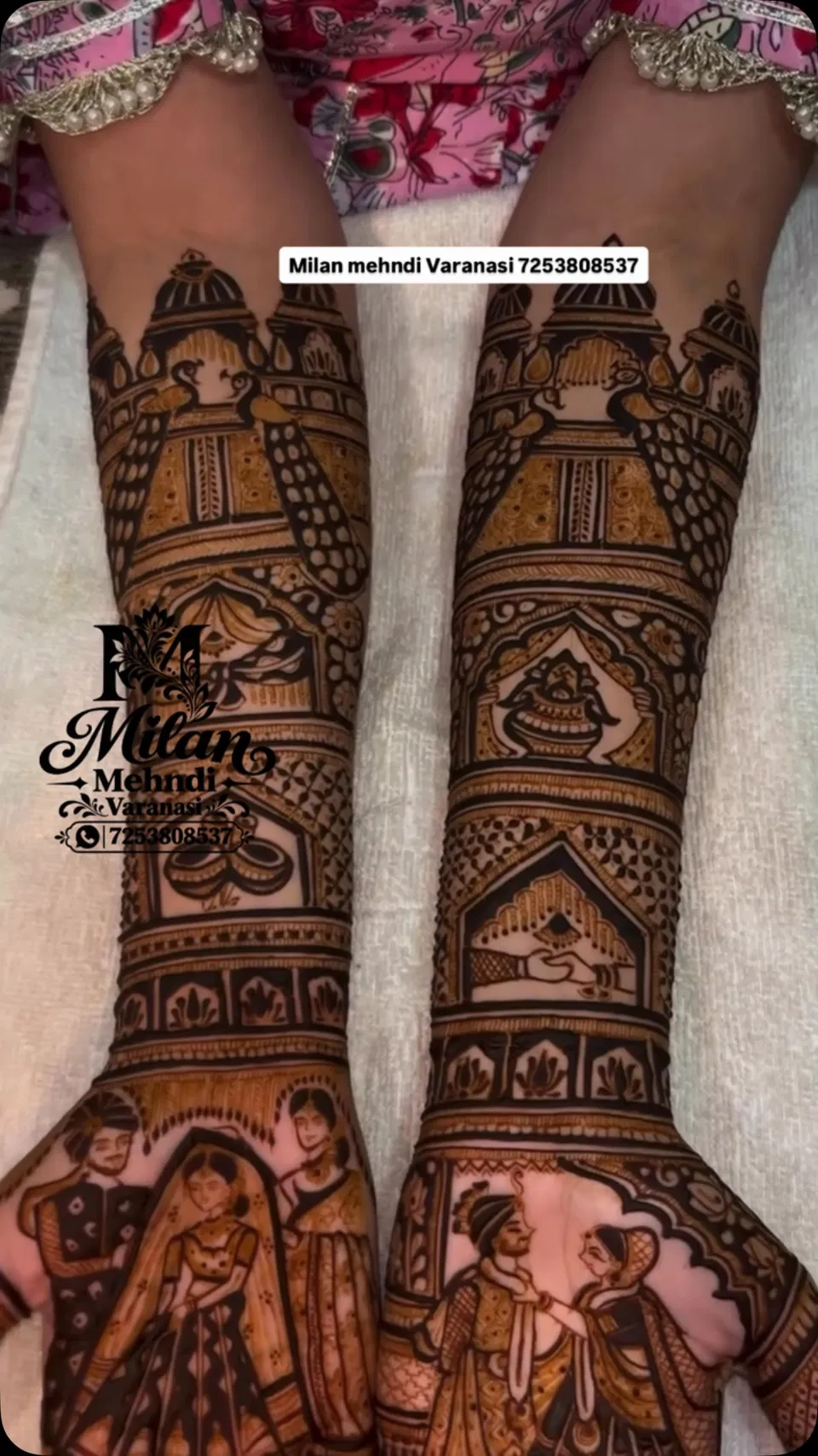 Full Hand Mehndi Design with Figures and Hearts (29)