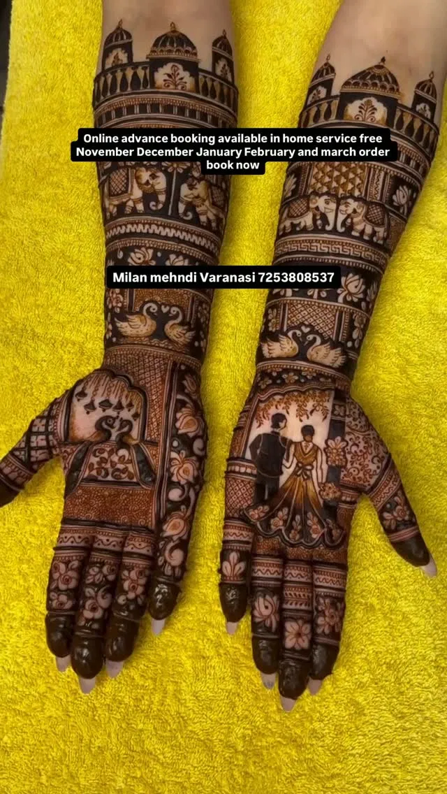 Full Hand Mehndi Design with Figures and Peacock (33)