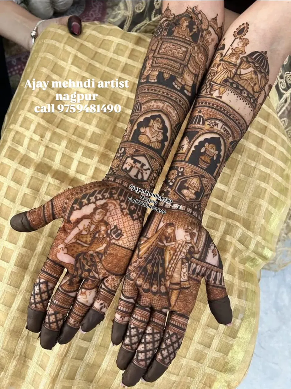 Bridal Royal Full Hand Mehndi Design with Deity and Figures (3)