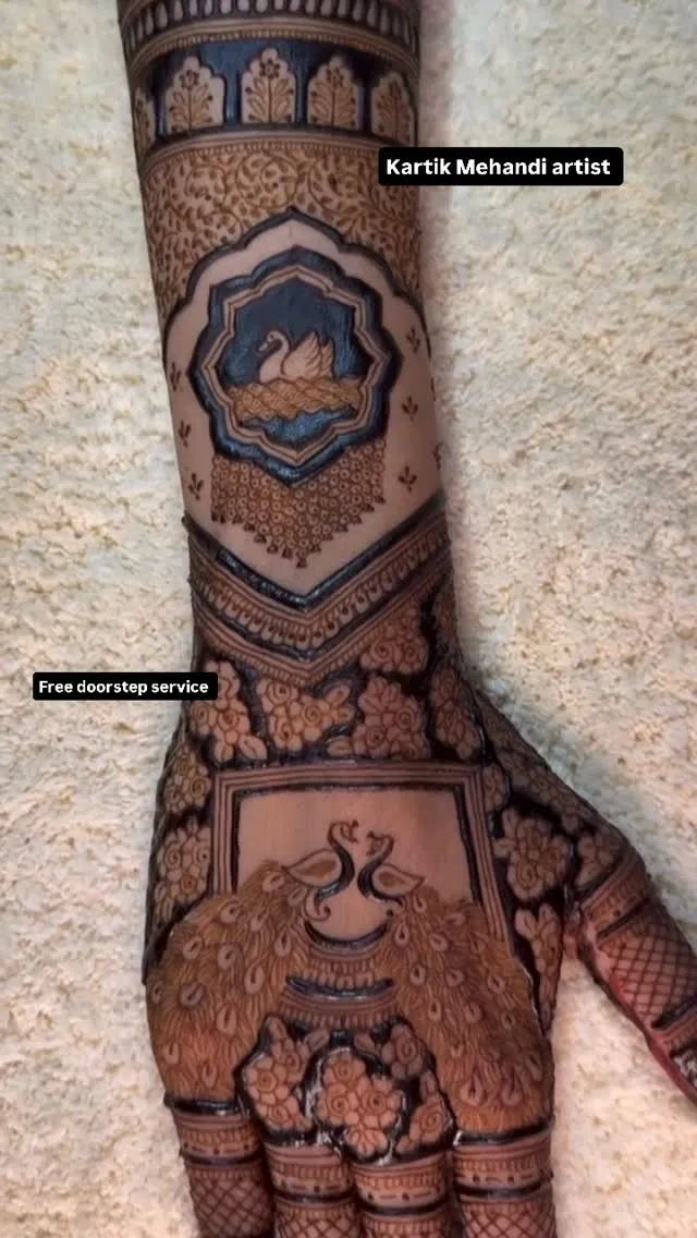 Bridal Full Hand Mehndi Design with Peacock