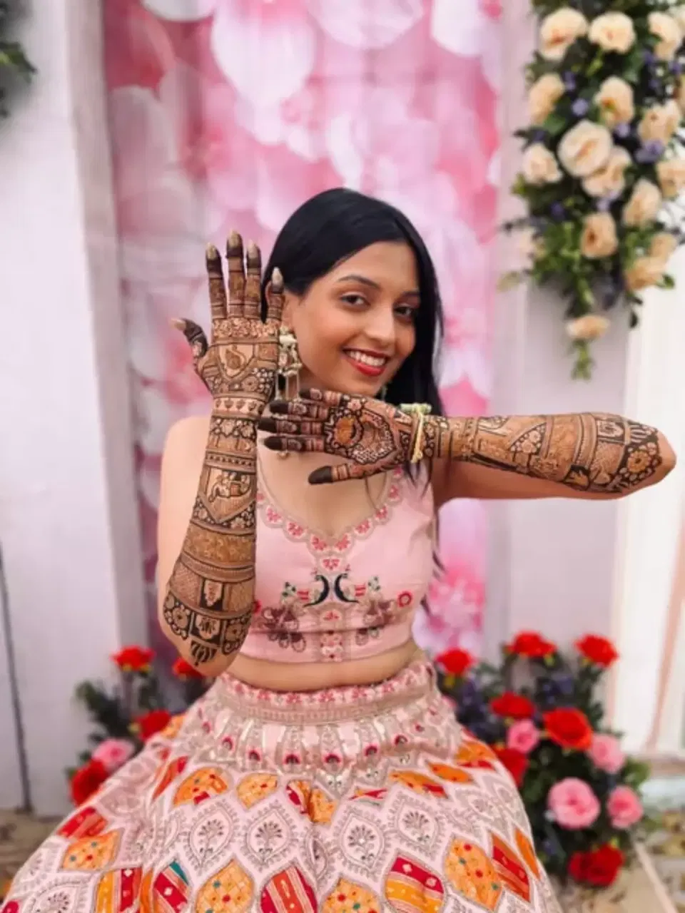 Bridal Full Hand Mehndi Design with Hearts