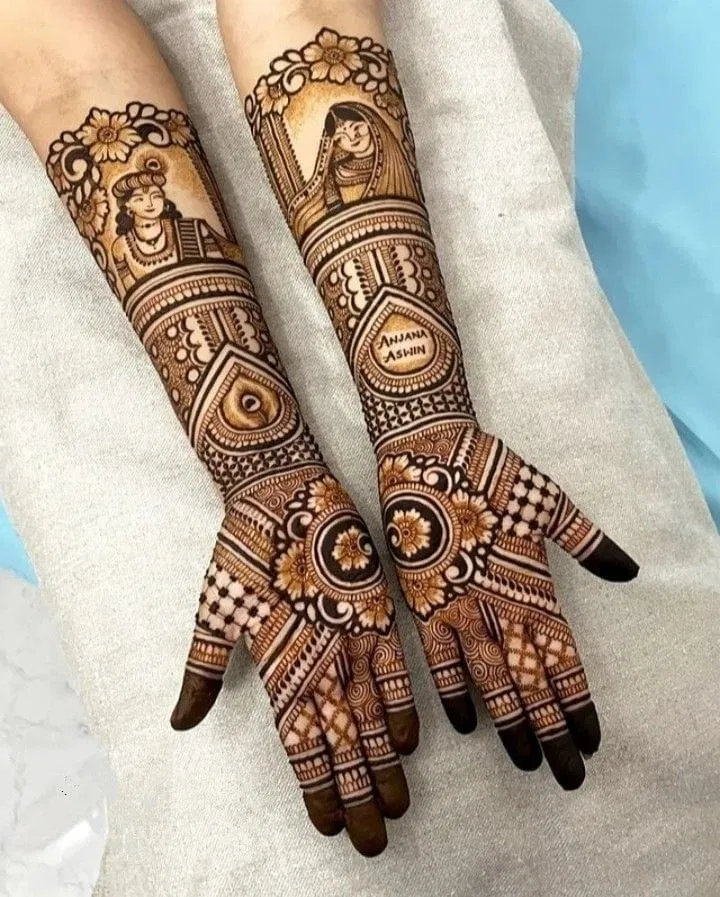 Bridal Stylish Full Hand Mehndi Design with Figures (2)