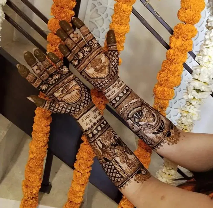 Bridal Stylish Front Hand Mehndi Design with Figures (6)