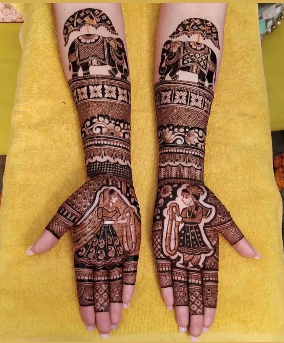 Bridal Stylish Front Hand Mehndi Design with Figures (7)