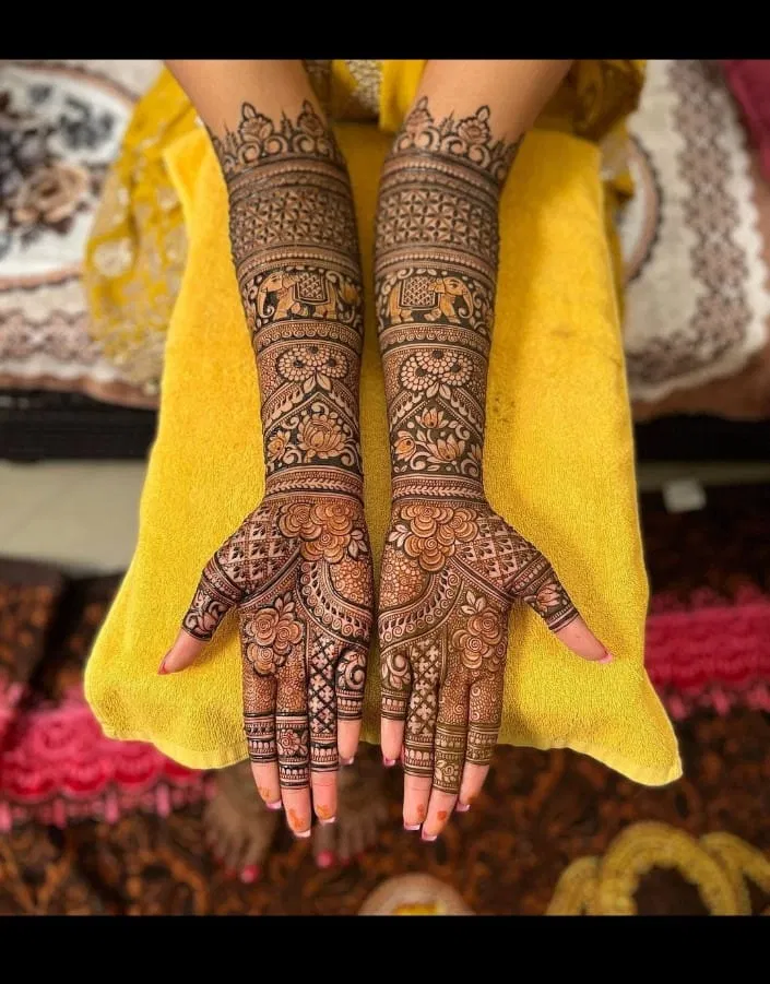 Bridal Stylish Front Hand Mehndi Design with Flowers