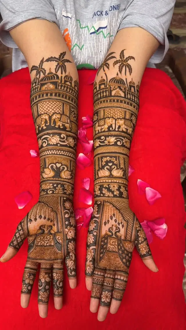 Bridal Full Hand Mehndi Design with Figures and Hearts (22)