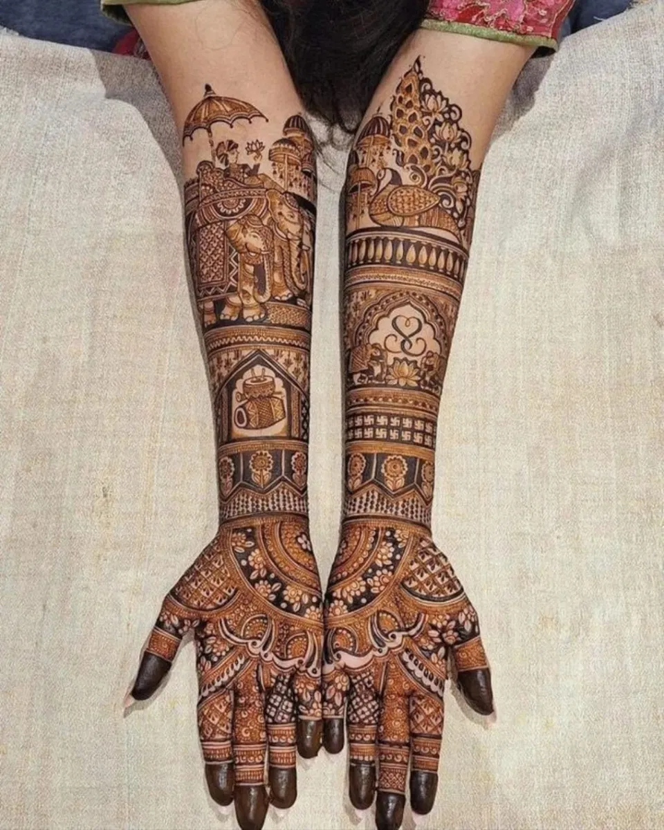 Bridal Stylish Front Hand Mehndi Design with Figures (9)