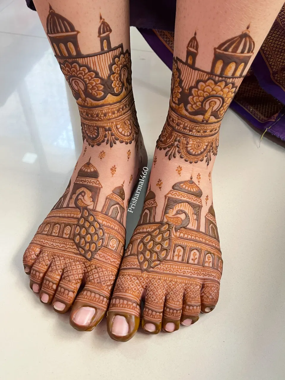 Bridal Foot Mehndi Design with Figures and Peacock