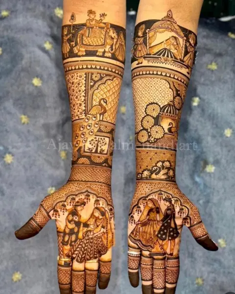 bridal indian deity full hand mehndi design