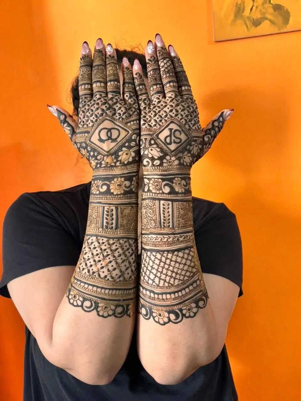 Bridal Back Hand Mehndi Design with Figures
