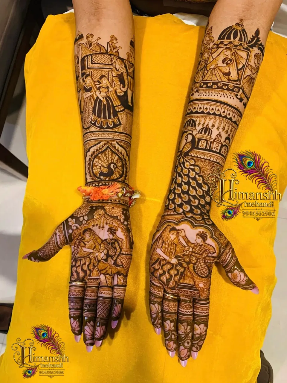 Full Hand Mehndi Design with Figures and Peacock