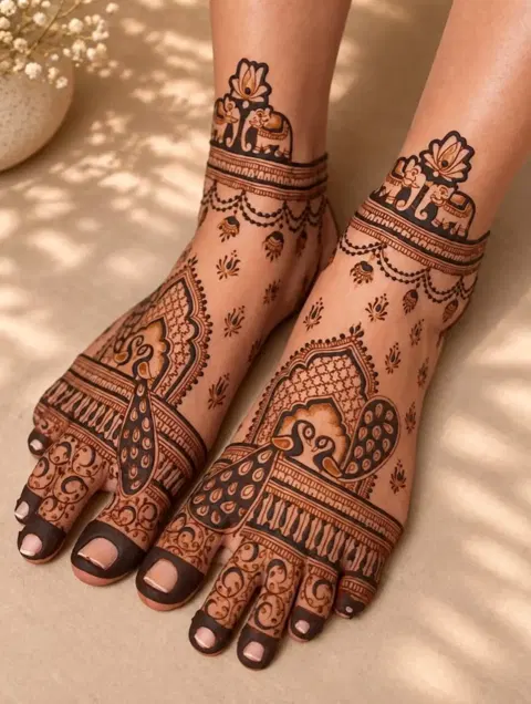 peacock foot mehndi design